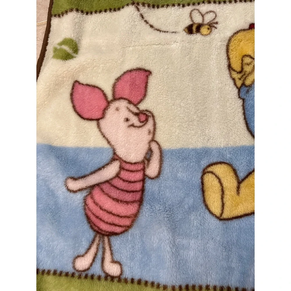 Disney Winnie the Pooh‎ Piglet Plush Fleece Throw Blanket Blue Green 44x28